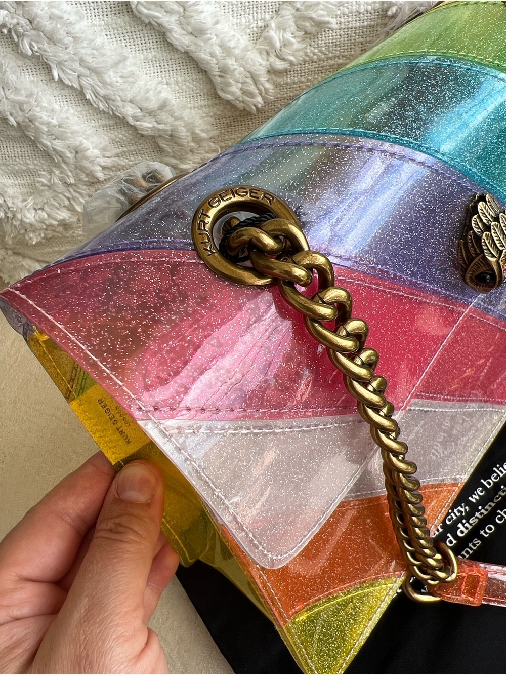 KURT GEIGER  Kensington Vinyl CLEAR RAINBOW GLITTERED crossbody / shoulder bag - Picture 8 of 15